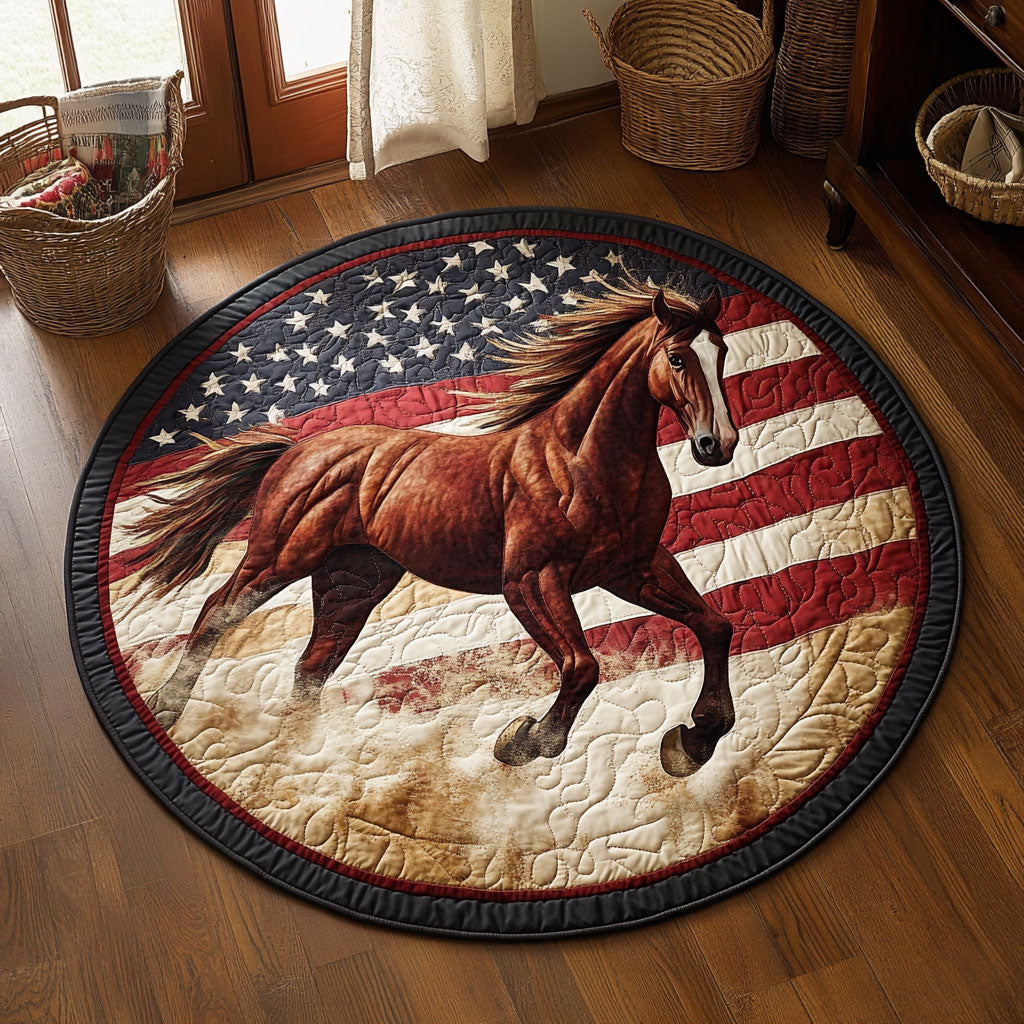 Patriotic Horse WJ1006043CL Quilted Round Mat
