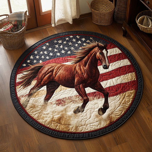 Patriotic Horse WJ1006043CL Quilted Round Mat