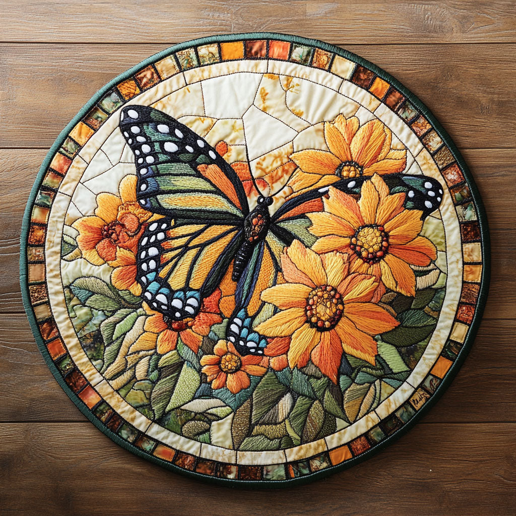 Butterfly Daisy WN3005007CL Quilted Round Mat