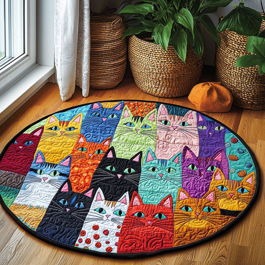 Colorful Whimsical Cats QA0912038CL Quilted Round Mat