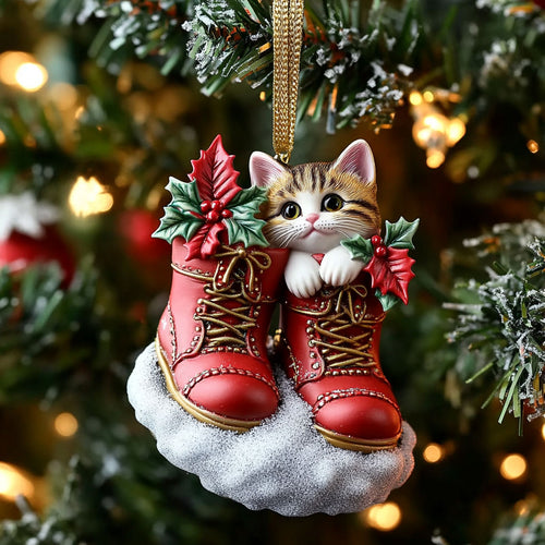 Red Boot Cat WN0811061CL Christmas Ornament