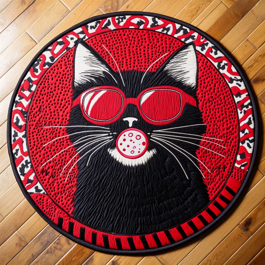Funky Cat WN2404045CL Quilted Round Mat
