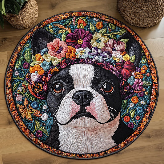 Boston Terrier Whimsy WN0206008CL Quilted Round Mat