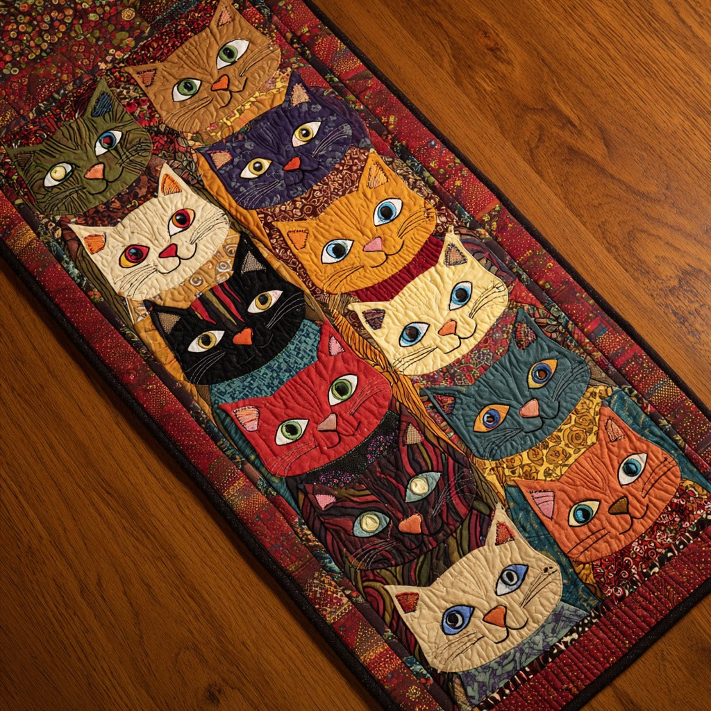 Curious Whiskers XR1211019CL Quilted Table Runner