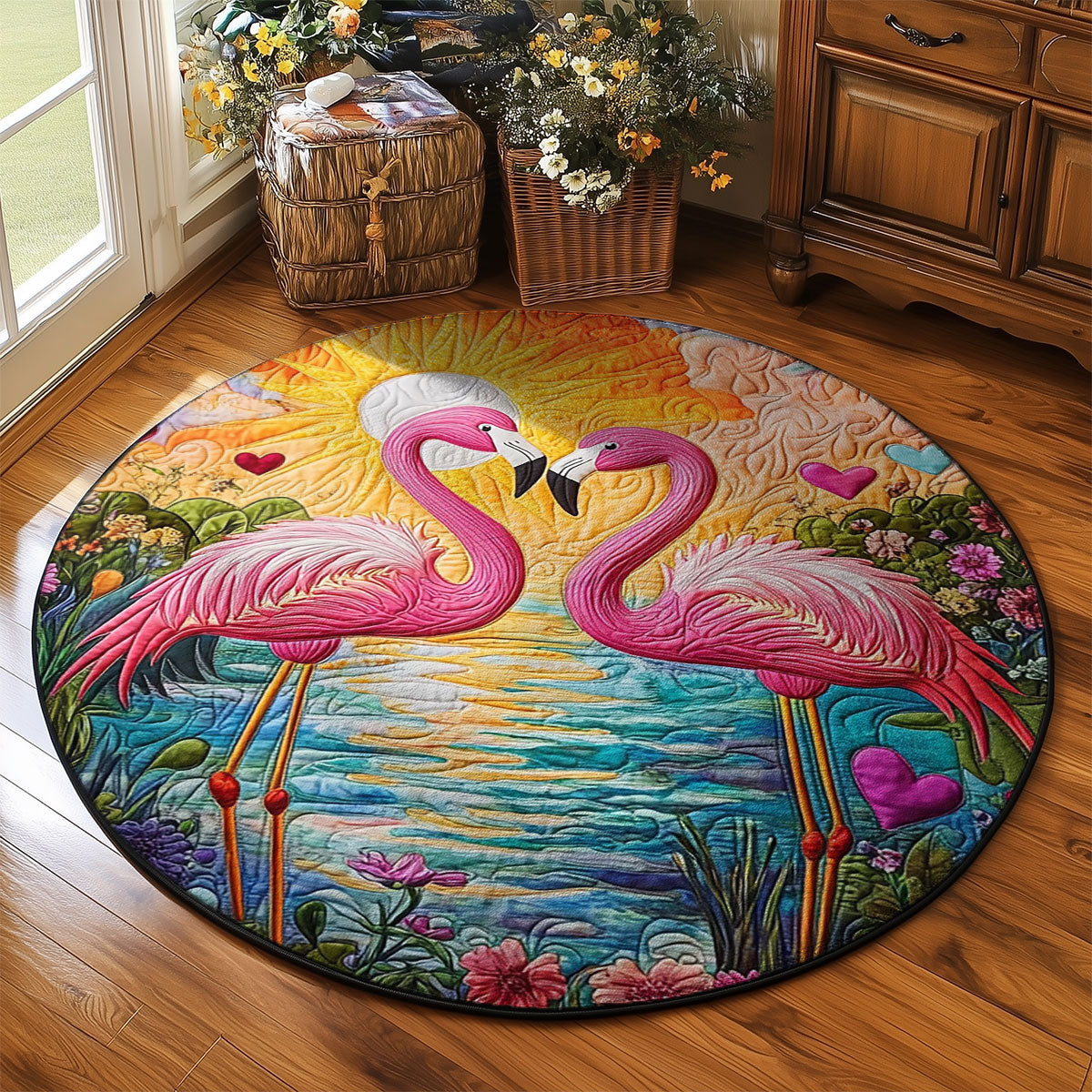 Sunset Flamingo WJ1604050CL Quilted Round Mat