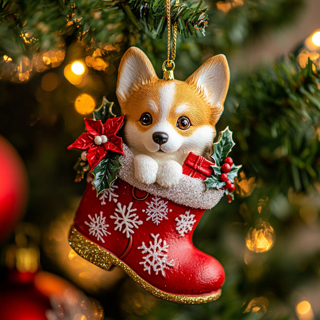 Holiday Corgi Boots CW2310035CL Christmas Ornament