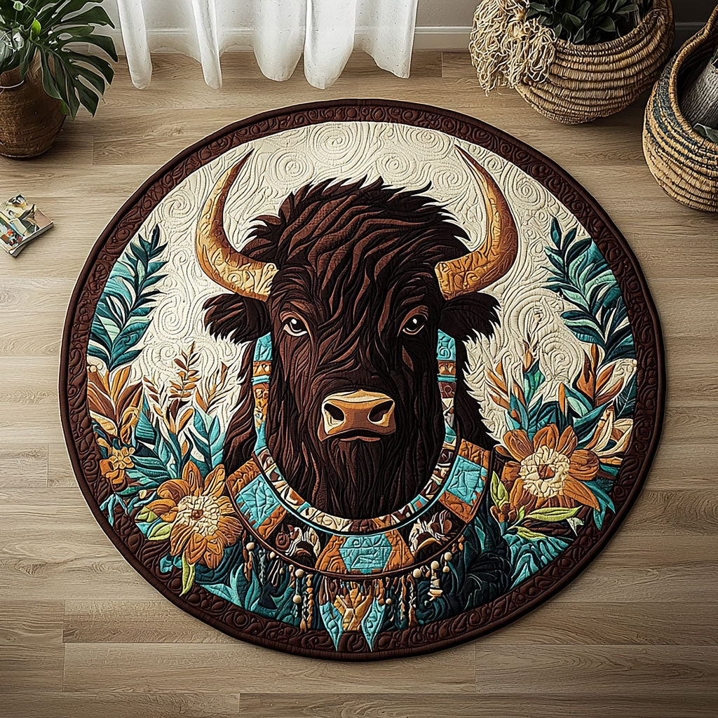 Bison And Flower QA2511024CL Quilted Round Mat