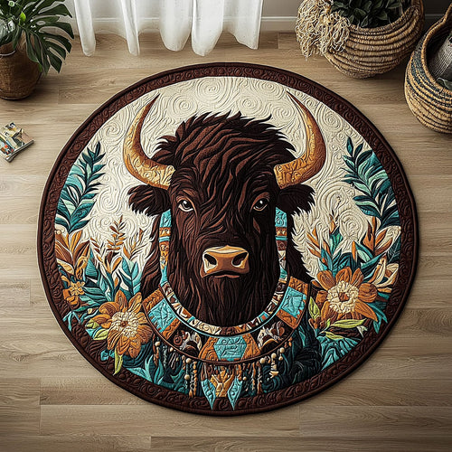 Bison And Flower QA2511024CL Quilted Round Mat