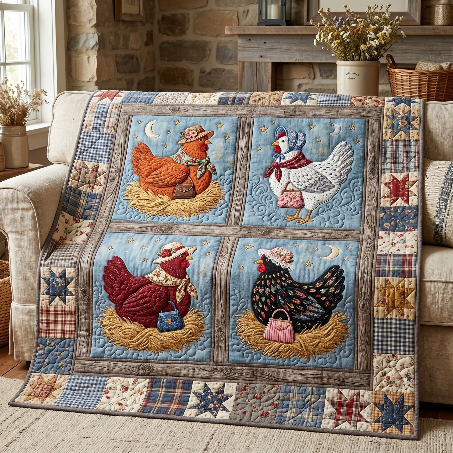 Farmhouse Hens XR1905017CL Quilt