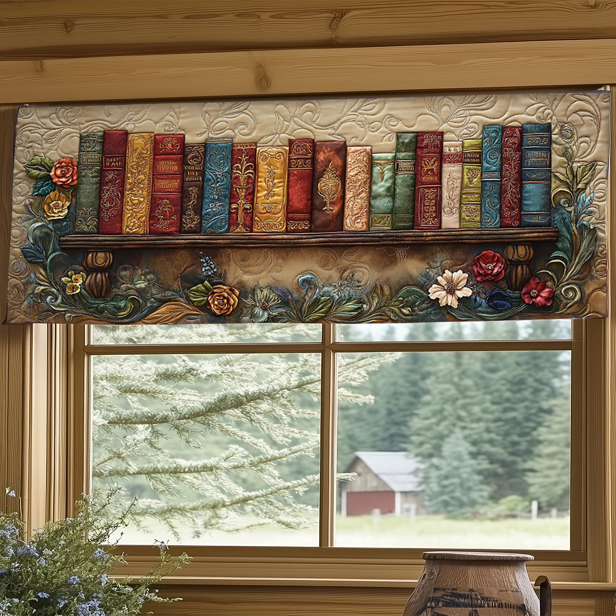 Antique Bookshelf WJ1005033CL Quilted Valance