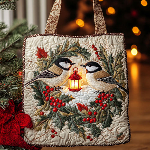Holly Berry Chickadee WN2210030CL Quilted Tote Bag