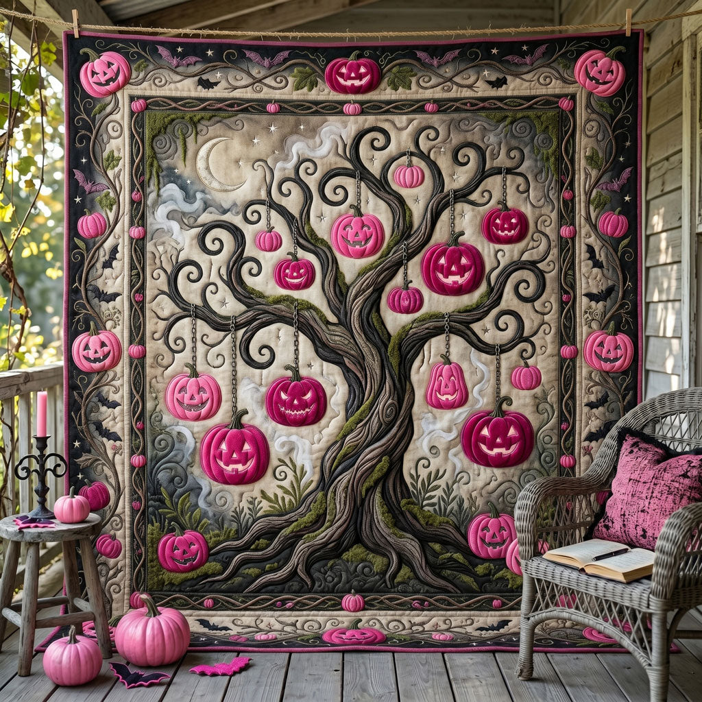 Pink Pumpkin Haunted Tree WN1105024CL Quilt