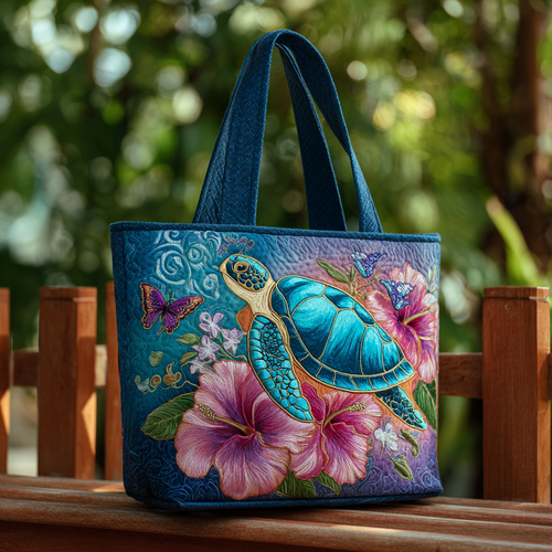 Blue Sea Turtle Blooming XR0212012CL Quilted Tote Bag
