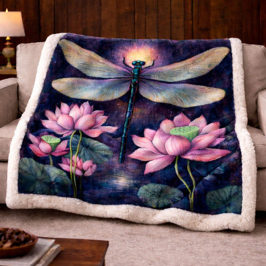 Ethereal Lotus Dragonfly KL0302004CL Faux Fur Throw Blanket