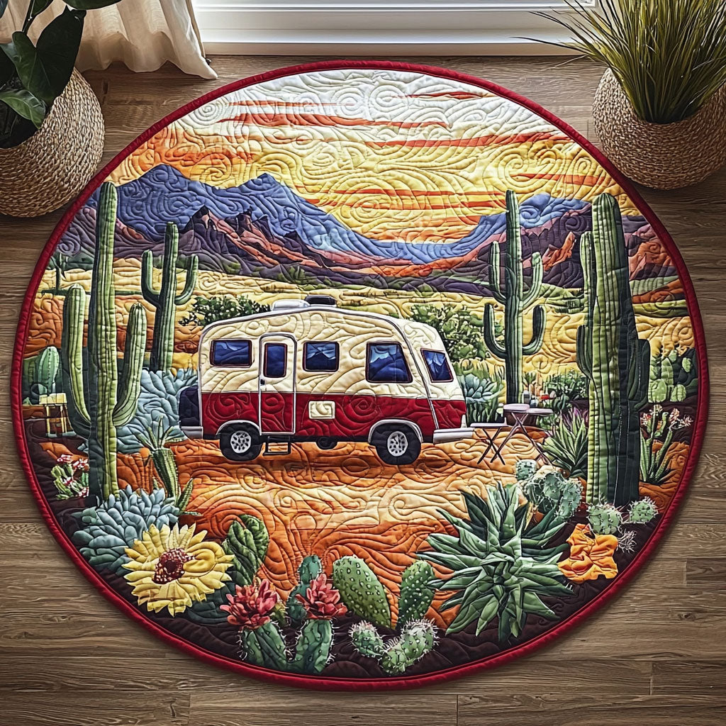 Camping In Desert QA1312009CL Quilted Round Mat