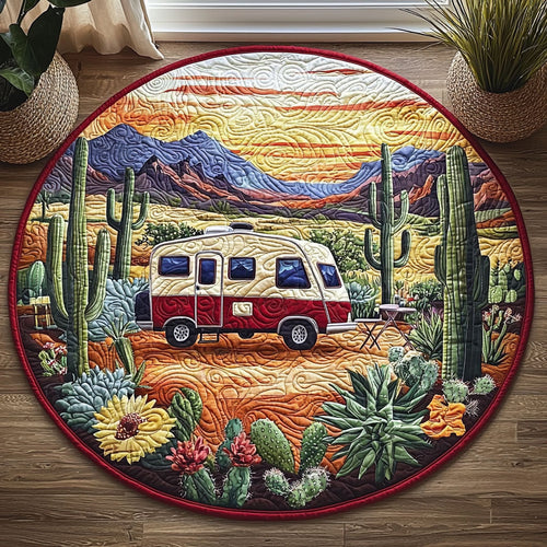 Camping In Desert QA1312009CL Quilted Round Mat