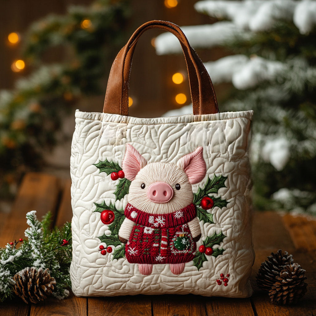 Winter Berry Pig WN2910084CL Quilted Tote Bag