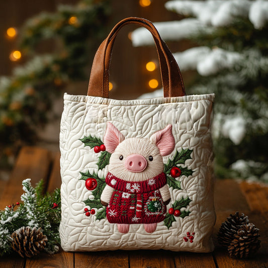 Winter Berry Pig WN2910084CL Quilted Tote Bag