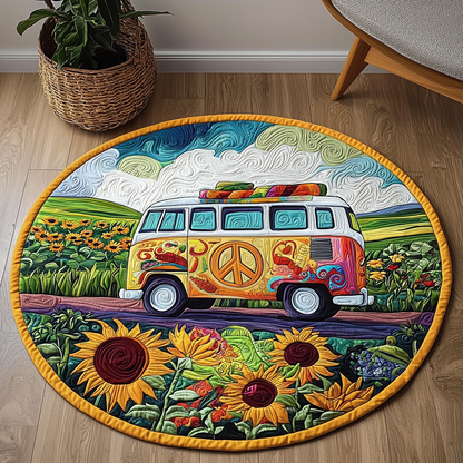 Sunflower Hippie Camper Van QA1412010CL Quilted Round Mat