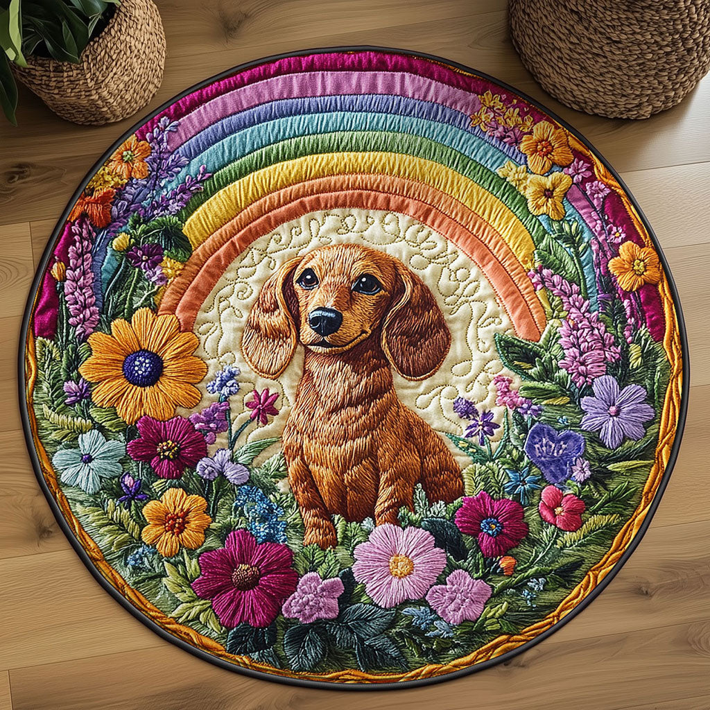 Joyful Dachshund WN2208072CL Quilted Round Mat