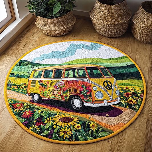 Sunflower Hippie Camper Van QA1412008CL Quilted Round Mat