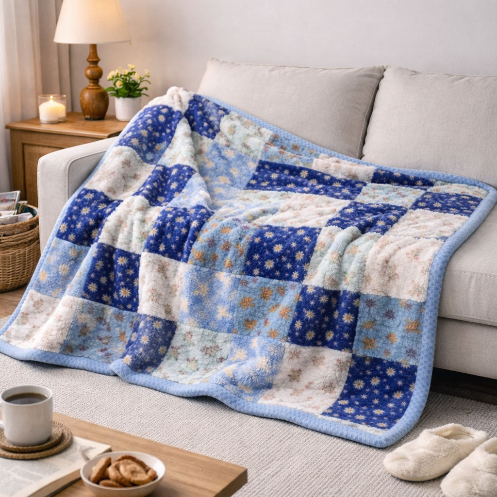 Blue Patchwork CP1701001CL Faux Fur Throw Blanket