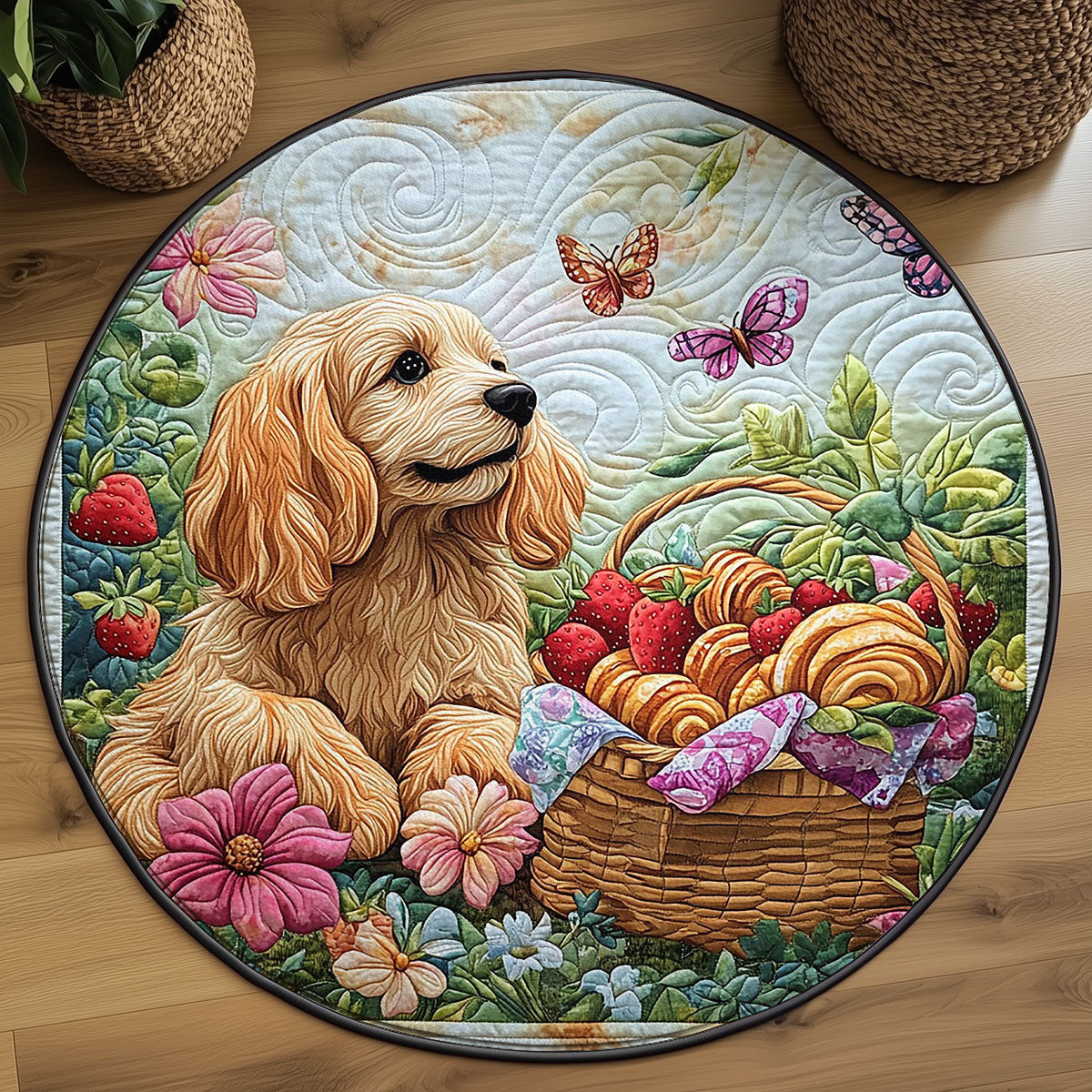 Picnic Dog WJ1005044CL Quilted Round Mat