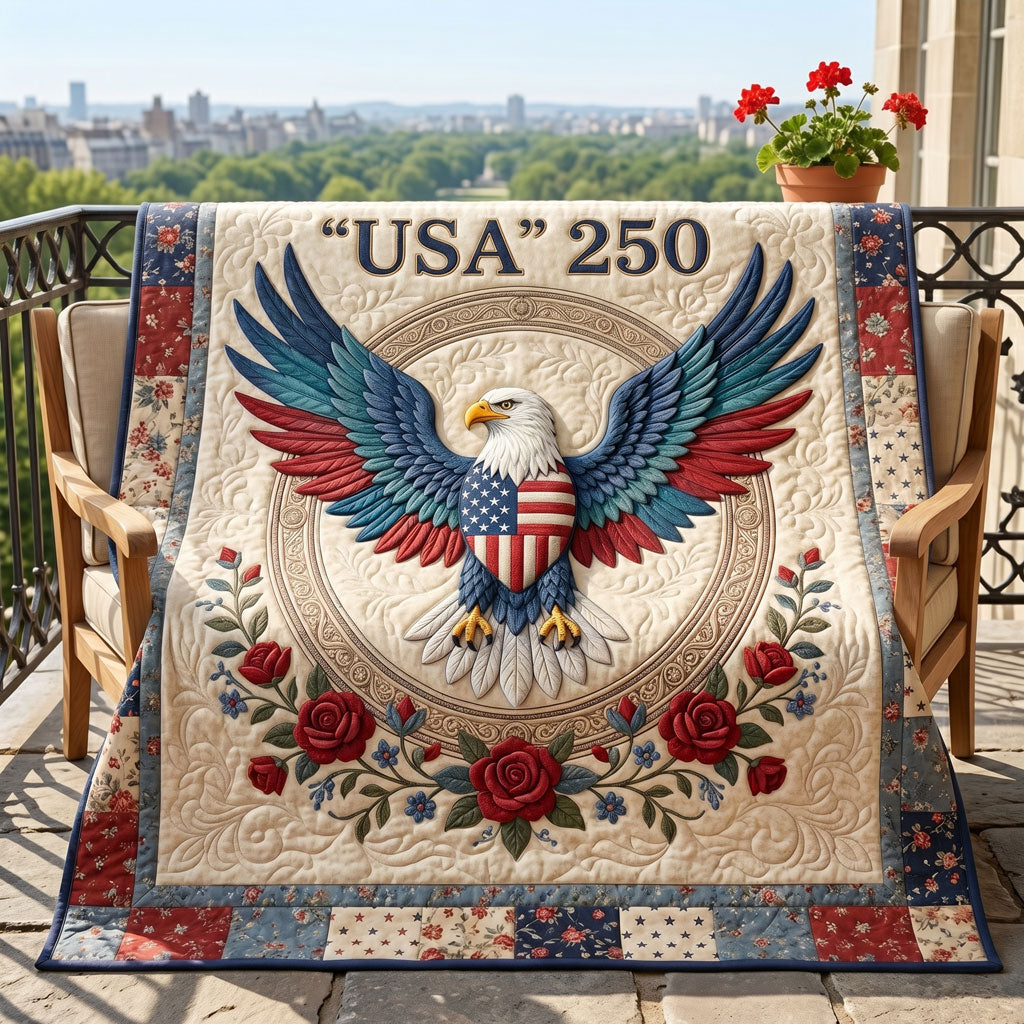 USA 250 Patriotic Eagle Floral WN1304016CL Quilt