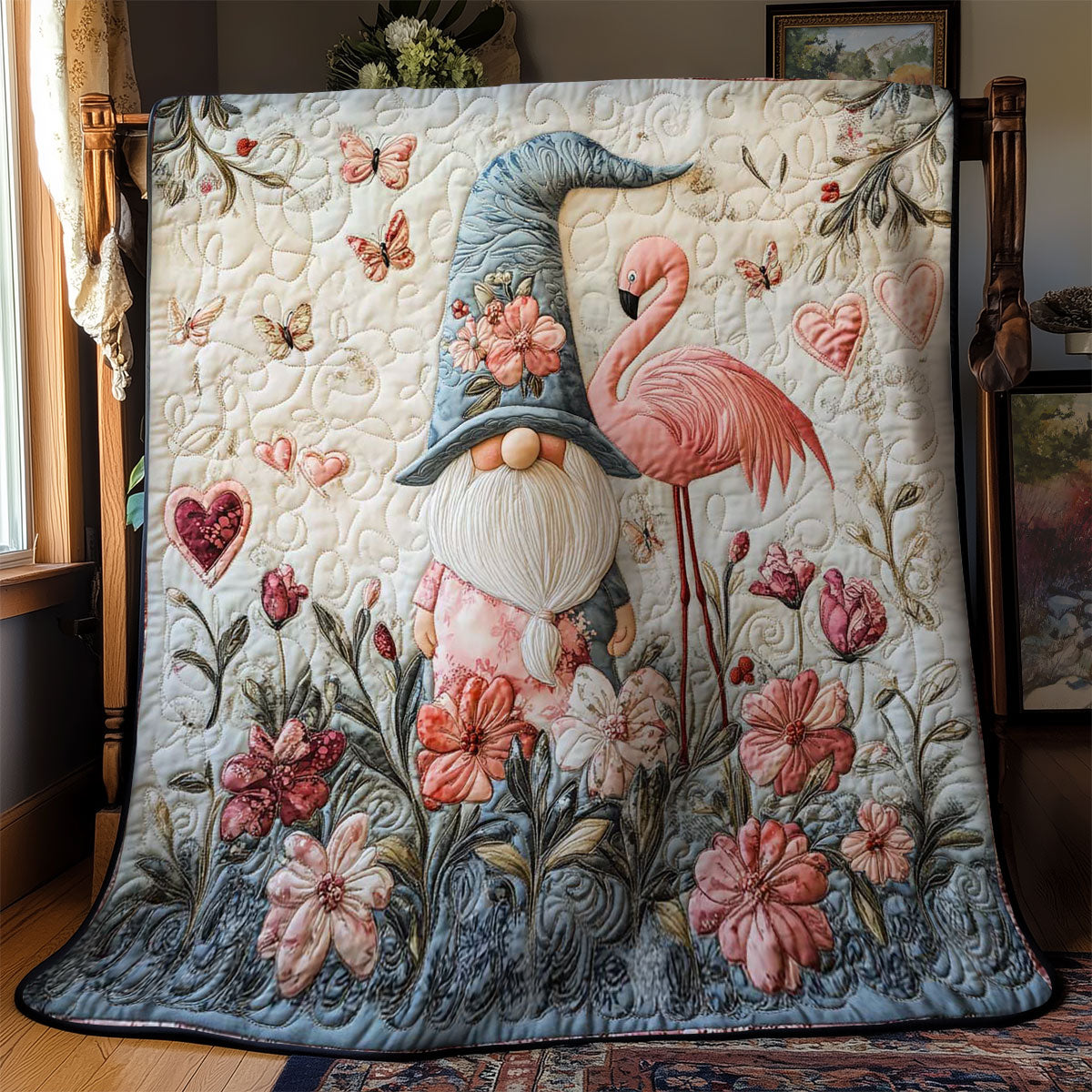 Flamingo Love Gnome WN0701032CL Quilt