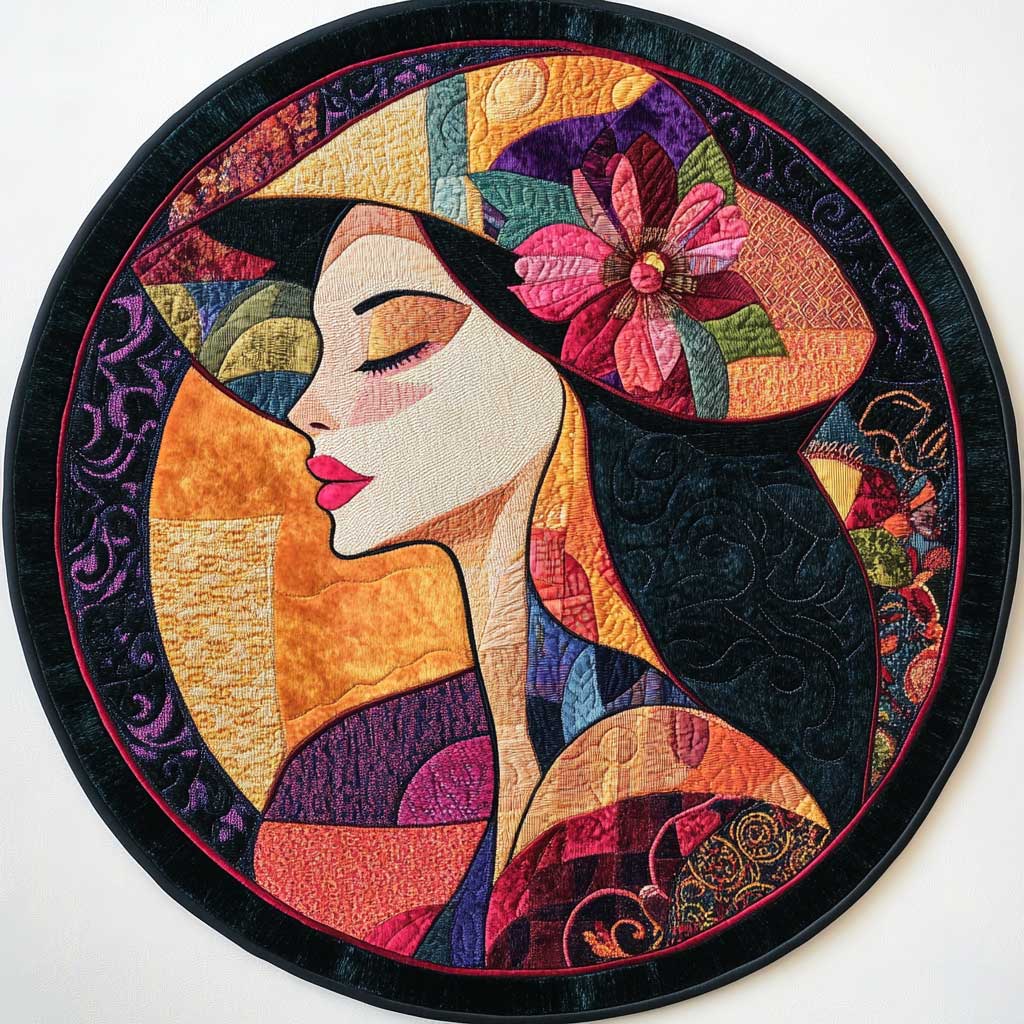 Radiant Abstract Lady WN2904095CL Quilted Round Mat
