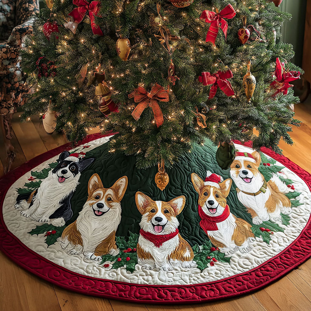 Christmas Corgi Joy CW1410021CL Quilted Christmas Tree Skirt