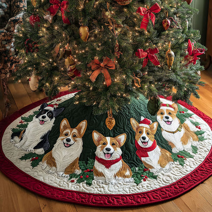 Christmas Corgi Joy CW1410021CL Quilted Christmas Tree Skirt