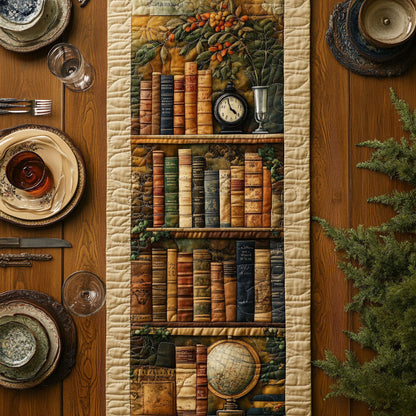 Antique Bookshelf WJ1005024CL Quilted Table Runner