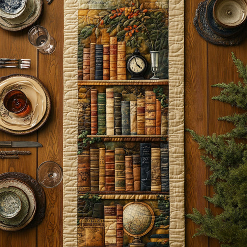 Antique Bookshelf WJ1005024CL Quilted Table Runner