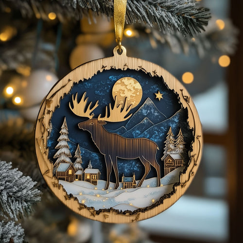 Moose Winter Night LT2210015CL Christmas Ornament