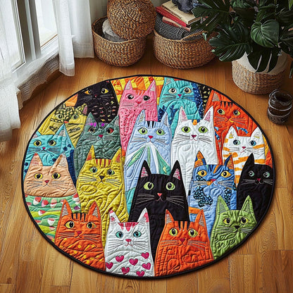 Colorful Whimsical Cats QA0912037CL Quilted Round Mat