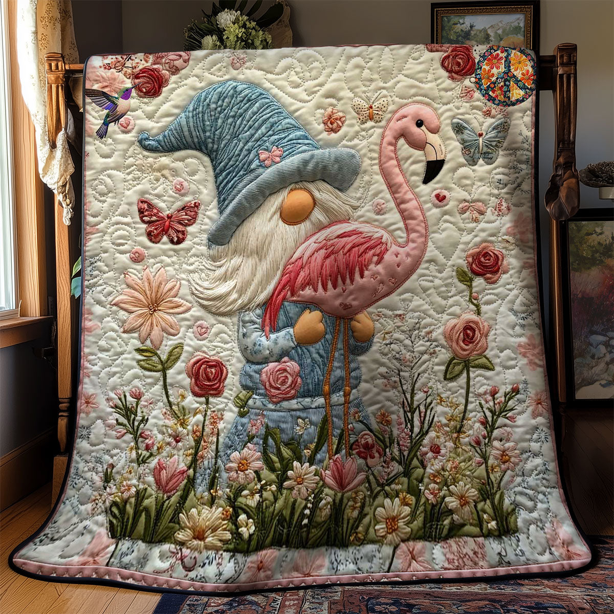 Gnome With Flamingo Friend WN1112043CL Quilt