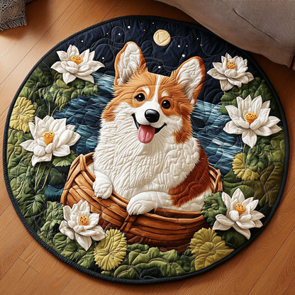 Night Corgi Garden KL0901039CL Quilted Round Mat