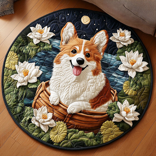 Night Corgi Garden KL0901039CL Quilted Round Mat