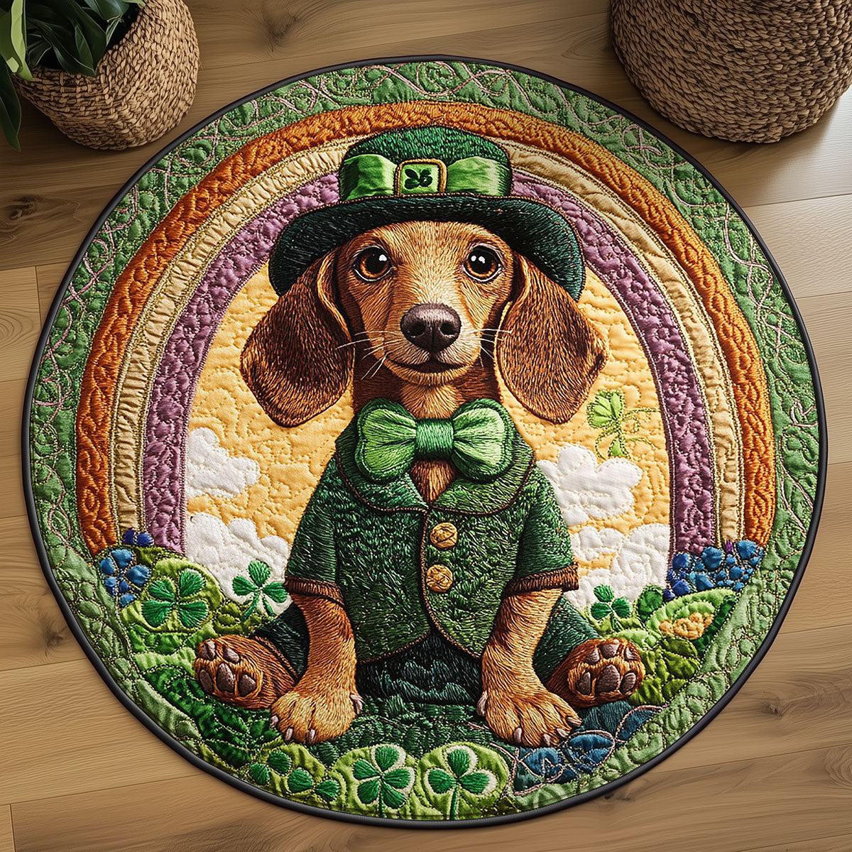 Dachshund Luck WN0907036CL Quilted Round Mat