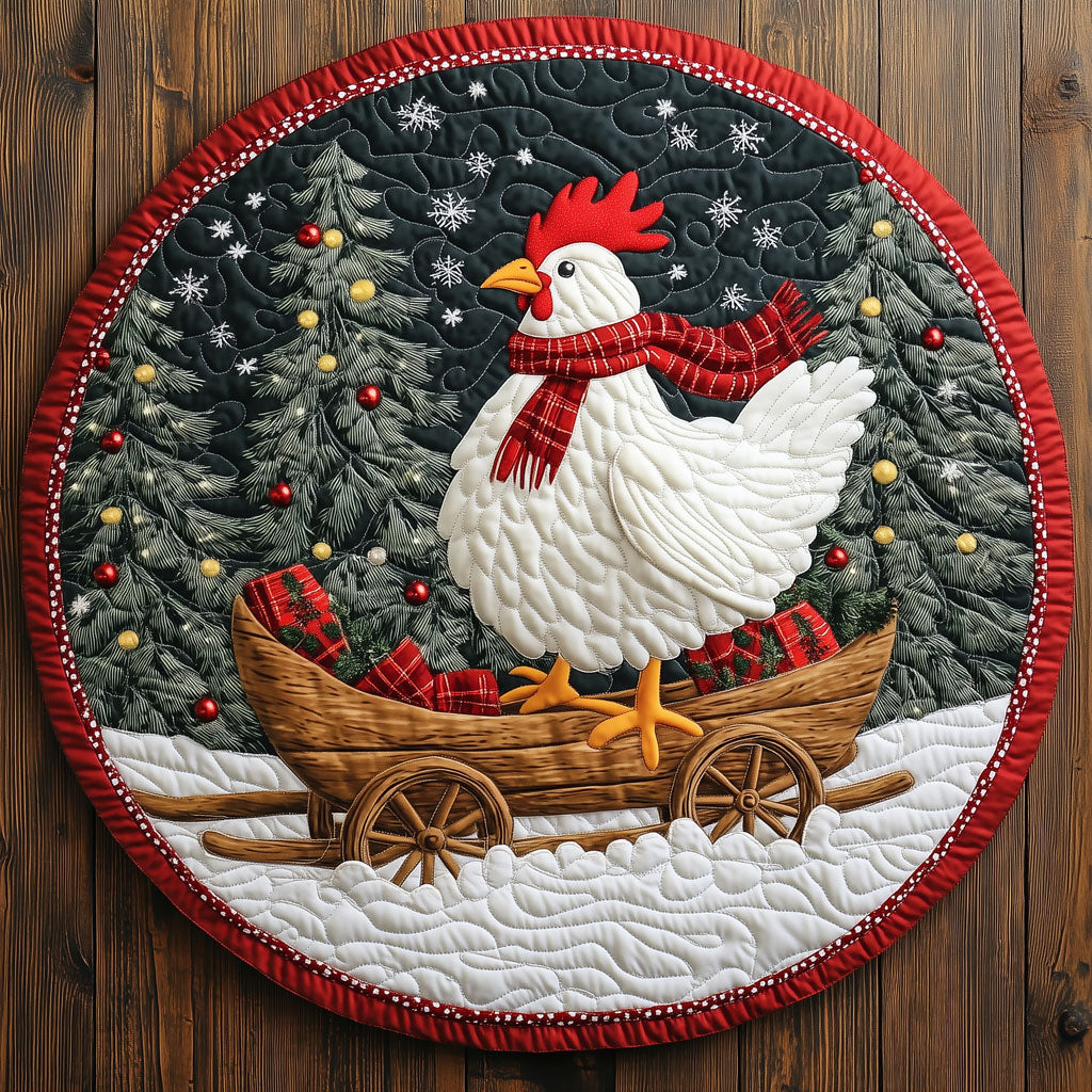 Feathered Santa Delivery LT1410025CL Quilted Round Mat