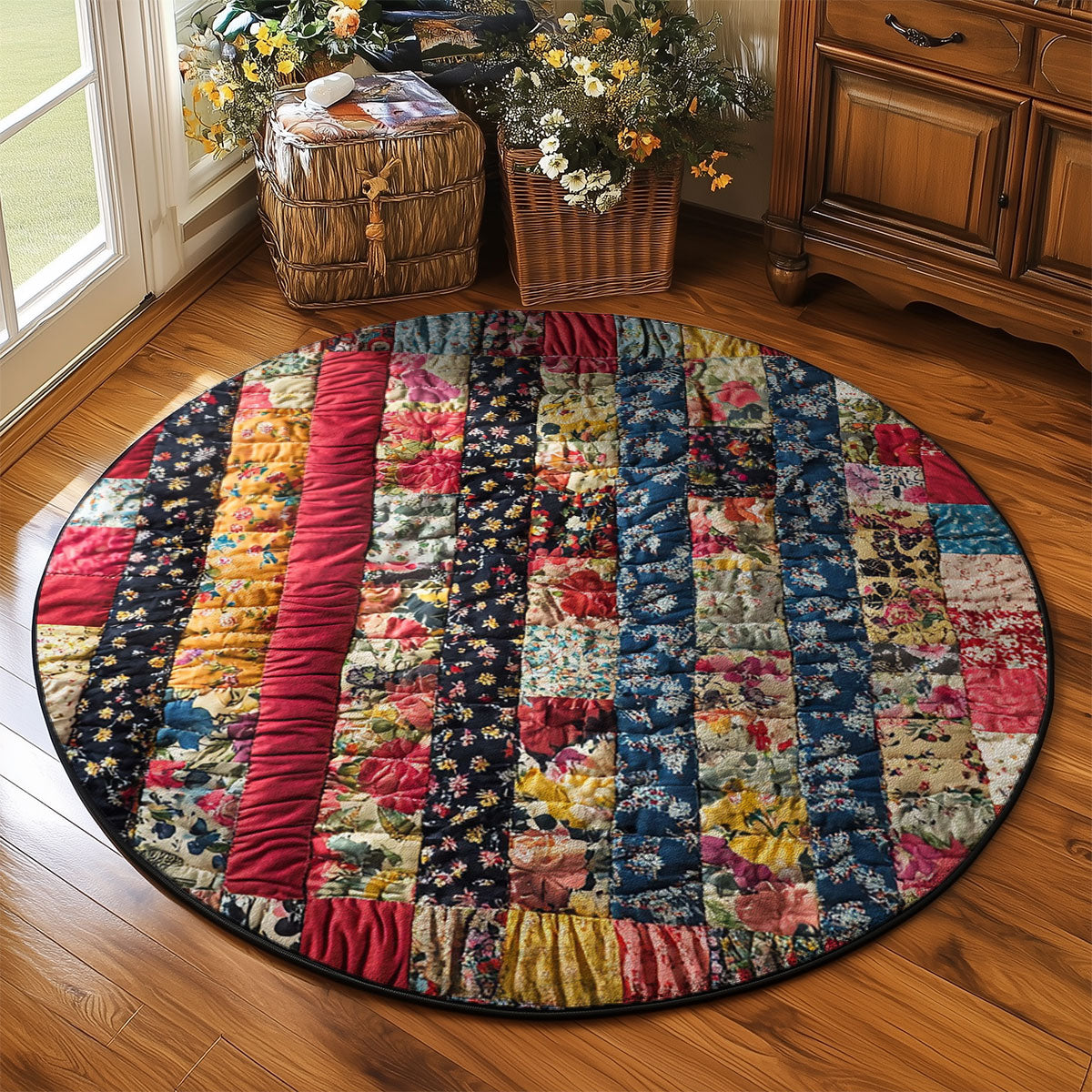 Boho Whimsical Patchwork WJ1606040CL Quilted Round Mat