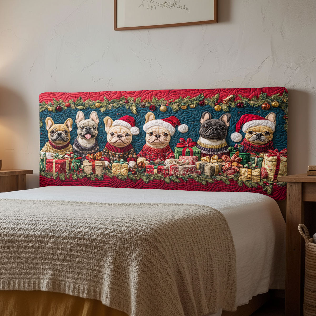 Bulldog Christmas Charm CW1312003CL Quilted Headboard Slipcover
