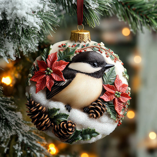 Winter Pine Chickadee WN2210069CL Christmas Ornament