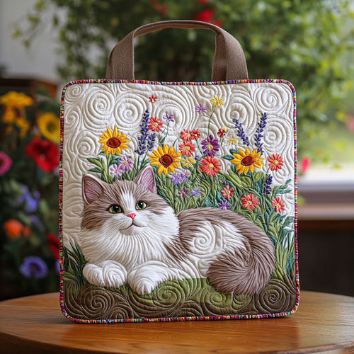 Cat And Flower QA0712057CL Quilted Tote Bag