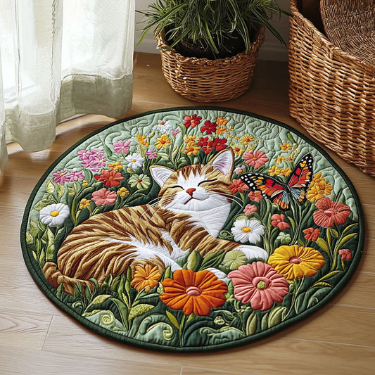 Sleeping Cat In Garden QA1012010CL Quilted Round Mat