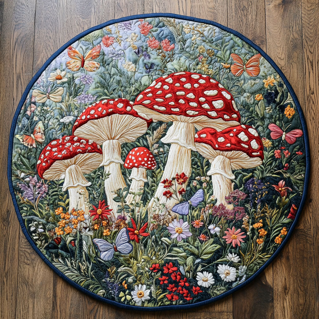 Toadstool Mushroom Art WN2605064CL Quilted Round Mat