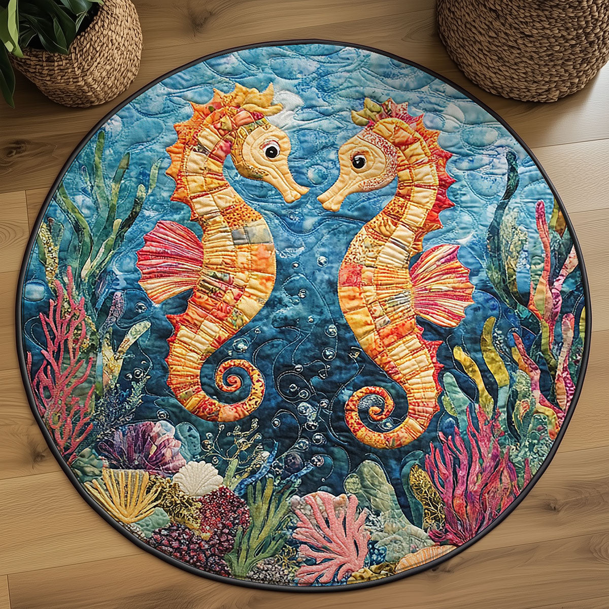 Seahorse Serenade WJ0606055CL Quilted Round Mat