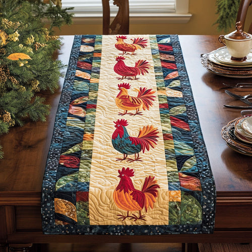 Rustic Rooster Gathering WJ3006027CL Quilted Table Runner