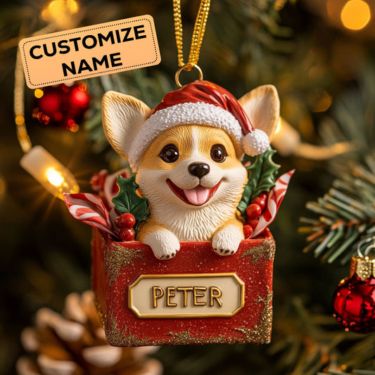 Happy Corgi CW2411030CL Personalized Christmas Ornament